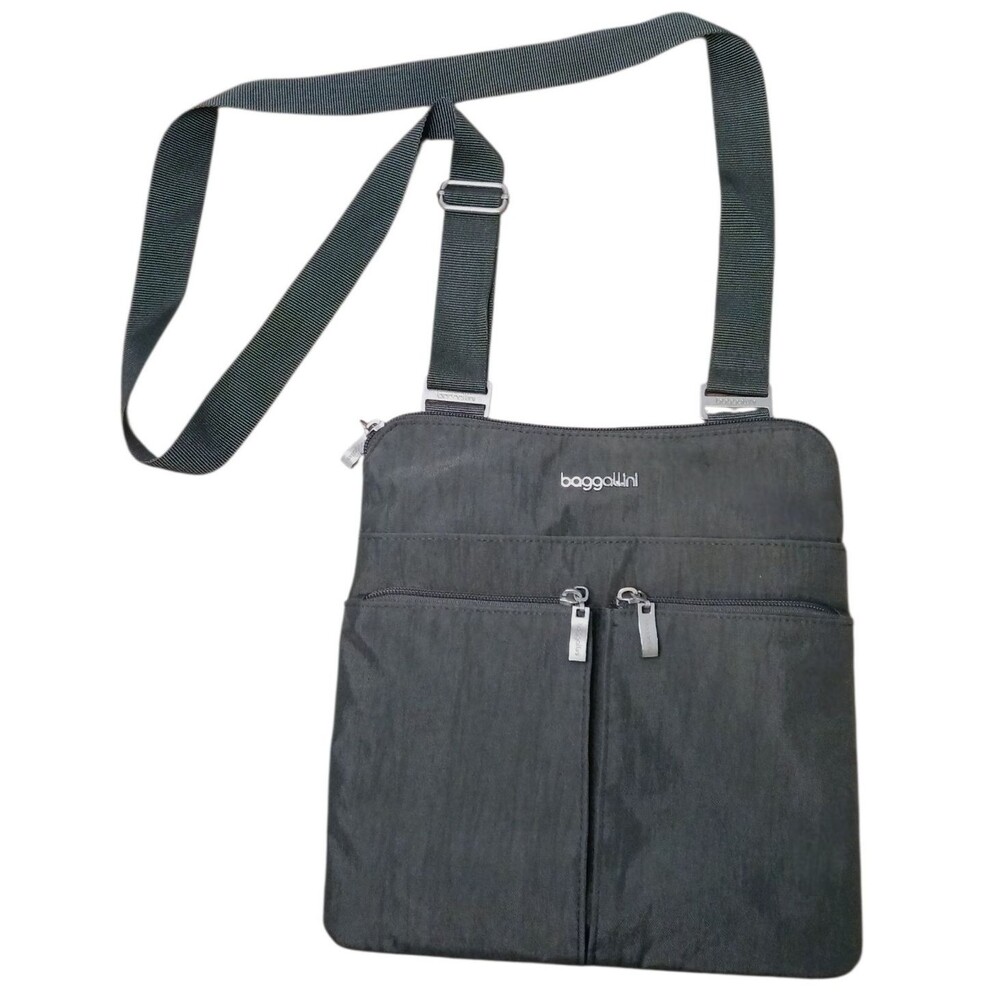 BAGGALLINI Horizon Crossbody Bag Charcoal Gray Nylon Zip Pockets Lightweight EUC